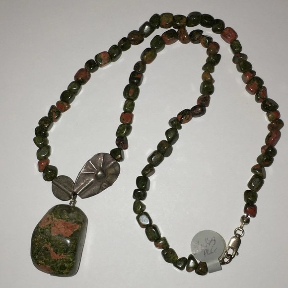 16" Unakite and Silver Necklace - Picture 10 of 14